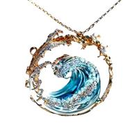 Oath Jewelry | Bijoux d'été sur le thème | Pendentif inspirant vague bleue, accessoire de mode élégant pour femme, mariage, Reportez-vous à la description, se référer à la description, Unisexe