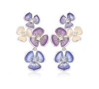 OATHCAF Boucles d’oreilles florales pastel pendantes émail violet ton argenté légères grappe de fleurs bijoux pour femme