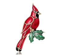 OATHCAF Broche épingle oiseau cardinal rouge émaillé alliage de zinc feuille de houx animaux pour femme vestes manteaux breloques cadeaux