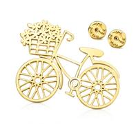 OATHCAF Broche vélo acier inoxydable panier fleuri motif ajouré ton doré argenté épingle cyclisme pour femme