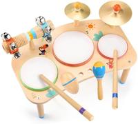 OATHX Kit de Batterie pour Enfants pour Tout-Petits, Instruments de Musique pour bébé de 1 an, Ensemble de Batterie en Bois 11 en 1 , Cadeaux d'anniversaire Montessori pour garçons et Filles
