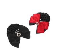 OATIPHO 2 Pièces Barrette Filet à Cheveux Noeud avec Strass Lot de Clips Satinés Rouge et Noir pour Chignon Accessoires Coiffure Professionnels pour Hôtesses Banques et Restauration