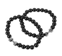 OATIPHO 2 pièces Bracelets de Perles Noires pour Hommes et Femmes Lot de Bracelets Haltères Perles Résistantes Bijoux Uniques pour Poignet Confortables et Durables
