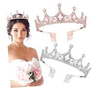 OATIPHO 2 Pièces Couronnes de Mariage de Tiaras et Rhinestones Rose et Accessoires de Cheveux Élégants pour Mariée Demoiselle et Événements Spéciaux