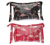 OATIPHO 2 Pièces Trousse de Maquillage Étanche PU Ensemble de Flamingo Sac de Rangement Cosmétique Portable Noir et Rose Capacité pour Voyage et Maison