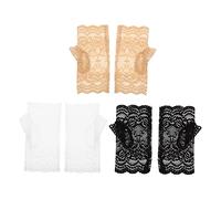 OATIPHO 3 paires de Protection UV Courts Dentelle pour Femme Résistants à Mitaines sans Doigts pour Conduite et Sports Extérieur Lot de Noir