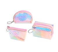 OATIPHO 3pièces Pochettes Holographiques TPU Motif Écailles De Poisson Portefeuille Brillant avec Fermeture Éclair pour Cartes Bancaires Et Style Semicircle Trapézoïdal Et Carré