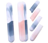 OATIPHO 4 Pièces Boîte de Rangement pour Brosse à Dents Portable Ensemble de Étuis Marbre Rose Cerisier Bleu Gris pour Voyage et Camping Accessoires de Salle de Bain