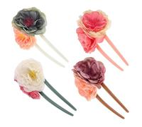 OATIPHO 4 Pièces Épingles à Cheveux Traditionnelles Tissu Pinces à Cheveux Fleurs Roses Réalistes Accessoires Chinois U Forme de Fourche pour Coiffures Chignon Longues Maintien Solide et