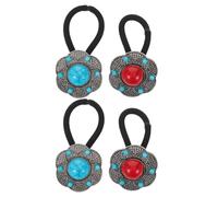 OATIPHO 4 Pièces Hair Rope Ethnic Style Floral Hair Ties With Colored Stone Beads Handmade Elastic Ponytail Holders For Women And Soft Anti-breakage Bands In And