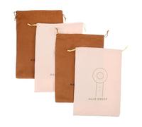 OATIPHO 4pièces Housse Anti-poussière pour Sèche-cheveux Étui de Rangement Daim Marron Foncé avec Cordon de Serrage Sac de Protection pour Lisser et Accessoires de Coiffure