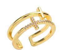 OATIPHO Bague Croix Ajustable en Alliage Doré, Ornée de Cristaux Scintillants, Anneau Ouvert Double Couche, Bague Croisée Élégante pour Femmes, Présent Bijoux pour Soirée et Mariage