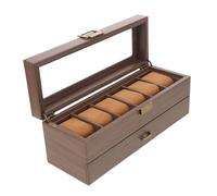 OATIPHO Boîte à Montres et Bijoux Bois Vintage Emplacements Double Couche avec Couvercle Verre Organisateur à Portable et Antirayures pour Collections Hommes et Femmes