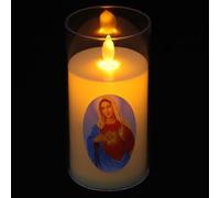 OATIPHO Bougie LED sans Flamme à Piles Bougie Catholique Transparente en Verre Veilleuse d’Église Réaliste à Lumière Vacillante Décoration Religieuse pour Prières et Fêtes Chrétiennes