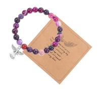 OATIPHO Bracelet De Perles Pierre Élastique Violet Pour Femmes Mémorial Deuil Perte Être Cher Présent Condoléances Avec Carte