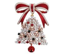 OATIPHO Broches de Noël Vintage Forme de Cloche et Nœud Épingle Cristal pour Femmes Accessoire de Décoration Vestimentaire