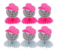 OATIPHO Centre de Table Boule Disco en Nid D'abeille 6 Pièces Décoration Festive Rose Vintage Chapeau Cowboy Western pour Soirée Disco, Anniversaire et Accessoires Décoratifs Années 70