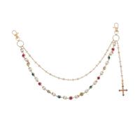 OATIPHO Chaîne de Pantalon Femme Perles et Cristaux Colorés avec Pendentif Croix Ceinture Hip Hop Fleur Accessoire Punk Multi-couches pour Décoration