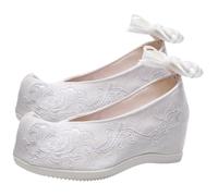 OATIPHO Chaussures de Mariage Brodées en Coton Jacquard Blanc Taille 37 Style Ethnique Chinois à Talon Plat Antidérapant Chaussures Respirantes et Confortables pour Cérémonie et Danse