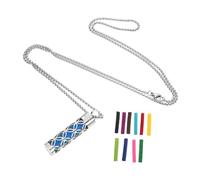 OATIPHO Collier Acier Inoxydable avec Pendentif Bouteille Cylindrique Étanche Diffuseur Dhuile Essentielle pour Femmes avec Coussinets de Recharge