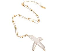 OATIPHO Collier Croix en Perles D’Eau Douce Bord Doré - Bijou Religieux Minimaliste pour Femme - Pendentif Croix Baroque Élégant - Présent Baptême et Noël - Accessoire Spirituel et