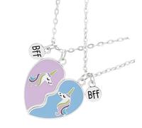 OATIPHO Collier Pendentif Licorne en Alliage Lot de 2 set de Colliers Cœur Détachables Chaîne Fine pour Fille Présent Amitié Anniversaire Accessoires Mode pour Meilleure Amie