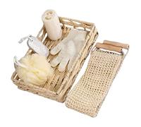 OATIPHO Ensemble De Gommage Corporel 6 Pièces Brosse Manche Bois Et Lame Sisal Pierre Exfoliante Panier Rectangulaire 30x20x6 Cm Nettoyage Peau, Dos Et Pieds Usage Voyage Et Domicile Kit Bain Femme