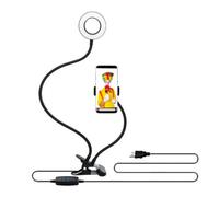 OATIPHO Lampe Annulaire LED à Intensité Variable avec Support Smartphone Noir, Éclairage Photographique USB pour Vidéo Live, Selfie et Maquillage, Bras Flexible Orientable 360°
