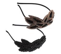 OATIPHO Lot de 2 Bandeaux à Strass Vintage 2 Pièces Serrage-tête Délicat pour Femmes Élégantes Soirées et Fêtes Noir et Doré Pâle