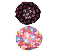 OATIPHO Lot De 2 Bonnets De Nuit Garçon Et Filles En Satin Imprimé, Taille Unique, Bord Large, Protecteurs D’hydratation, Pour Sommeil Et Bain, Motifs Nœud Rose Et Fleurs Rose Foncé