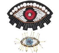 OATIPHO Lot de 2 Écussons à Coudre Yeux Brodés et Perlés 2 Tailles Patchs de Réparation pour Vêtements Décoration DIY pour Paquet Chaussures et Chapeaux