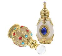 OATIPHO Lot De 2 Flacons De Parfum En Verre Cristal 15 Ml, Bouteille Rechargeable Portable, Format Voyage, Design Vintage Doré Et Bleu, Pour Huiles Essentielles Et Parfums