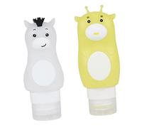OATIPHO Lot de 2 Flacons de Voyage Souples en Silicone de Cheval et Girafe, Capacité 70ml et 90ml, Étanches et Anti-oxydation, Déplacements Outdoor