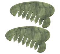 OATIPHO Lot De 2 Peignes De Massage En Jade Pour Cuir Chevelu - Outil De Gua Sha En Pierre Naturelle Vert Clair - Massage Relaxant Et Absorption Optimale - Accessoire Spa Portable Pour Soin Beauté
