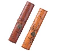 OATIPHO Lot de 2 Trousses à Crayons Enroulables Vintage en Cuir PU Grosse Capacité Couleur Marron Foncé et Marron Paquet de Rangement Portable pour Stylos Pinceaux de Maquillage et