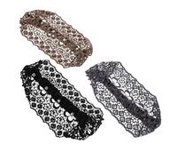 OATIPHO Lot de 3 Bandeaux Larges en Dentelle Noire Ocre et Grise Ornés de Perles Bandeaux Antidérapants Extensibles pour Cheveux Gris Foulards Turban Élégants pour Femmes Accessoire