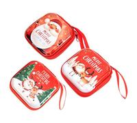 OATIPHO Lot de 3 Mini Porte-Monnaie de Noël en Fer Blanc Pochettes Carrées Fermeture Éclair pour Bonbons Écouteurs et Rangement de Câbles Décoration Festive pour Sapin