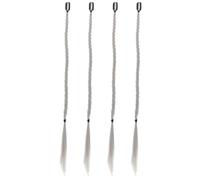 OATIPHO Lot de 4 Extensions de Cheveux Synthétiques Doux en Tresses Queue de Cheval à Clips Couleur Blanc Thé Gris Style Boxe Perruques Tressées pour Sport Fêtes et Usage Quotidien