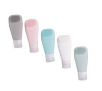 OATIPHO Lot de 5 Flacons en Silicone Souple avec Brosse Intégrée, Distributeurs Rechargeables Format Voyage, 5 Couleurs Assorties, pour Cosmétiques et Gel Bain Nomades