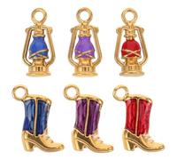 OATIPHO Lot de 6 Breloques Acier Inoxydable Doré - Pendentifs Botte Western et Lanterne à Pétrole Émaillés Double Face - Charms Artisanaux pour Création Bijoux Bracelets et Colliers