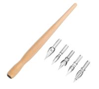 OATIPHO Lot de plumes de calligraphie portable avec 1 manche en bois et 5 pointes d'immersion en acier pour lettering, dessin artistique et écriture décorative professionnelle