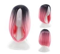 OATIPHO Perruque Bob Femme Dégradé de Couleur Rose Cheveux Synthétiques Courts et Lisses pour Cosplay Fête et Halloween Confortable et Respirante