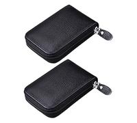OATIPHO Porte-Cartes Portefeuille Antivol Fin en Cuir De Vachette Noir, Organiseur Multi-Cartes avec Fermeture Éclair, Unisexe, Compact pour Affaires Et Cartes De Visite, Lot De 2 Pièces