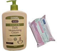 Oatmeal Crème hydratante quotidienne 600 ml (flacon pompe de grande taille) + lingettes nettoyantes micellaires gratuites (20 pièces)