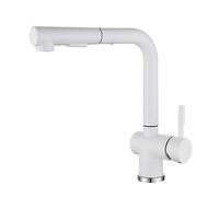 Oatmeal Stainless Steel Kitchen Faucet, Single Hole, Contemporary Style, 360° Swivel, Pull-Out Sprayer, Auto Retract(White)