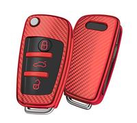 OATSBASF Auto clés Housse Coque de Protection pour Audi A1 S1 A3 S3 RS3 A4 S4 RS4 A6 S6 RS6 Q2 Q3 Q5 Q7 TT TTS,3-Touches en Silicone Sac pour clé Voiture Audi (Rouge-Bande)