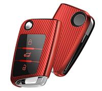 OATSBASF Coque Clé Compatible for VW Golf 7 Skoda TPU Silicone 3-Boutons (Rouge-Bande)