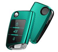 OATSBASF Coque Clé Compatible for VW Golf 7 Skoda TPU Silicone 3-Boutons (Vert-Bande)
