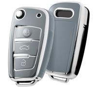 OATSBASF Coque de e voiture Audi - Coque de e voiture pour A1 A3 A4 A6 Q3 Q5 Q7 S3 R8 TT - Coque de protection en silicone TPU (bord argenté) - Gris
