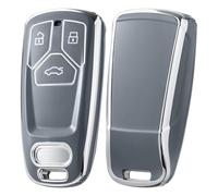 OATSBASF Coque de clé de voiture compatible avec Audi A4L A6L A8 Q5 Q7 TTS TT - Coque de clé à 3 boutons en TPU (bord argenté gris)